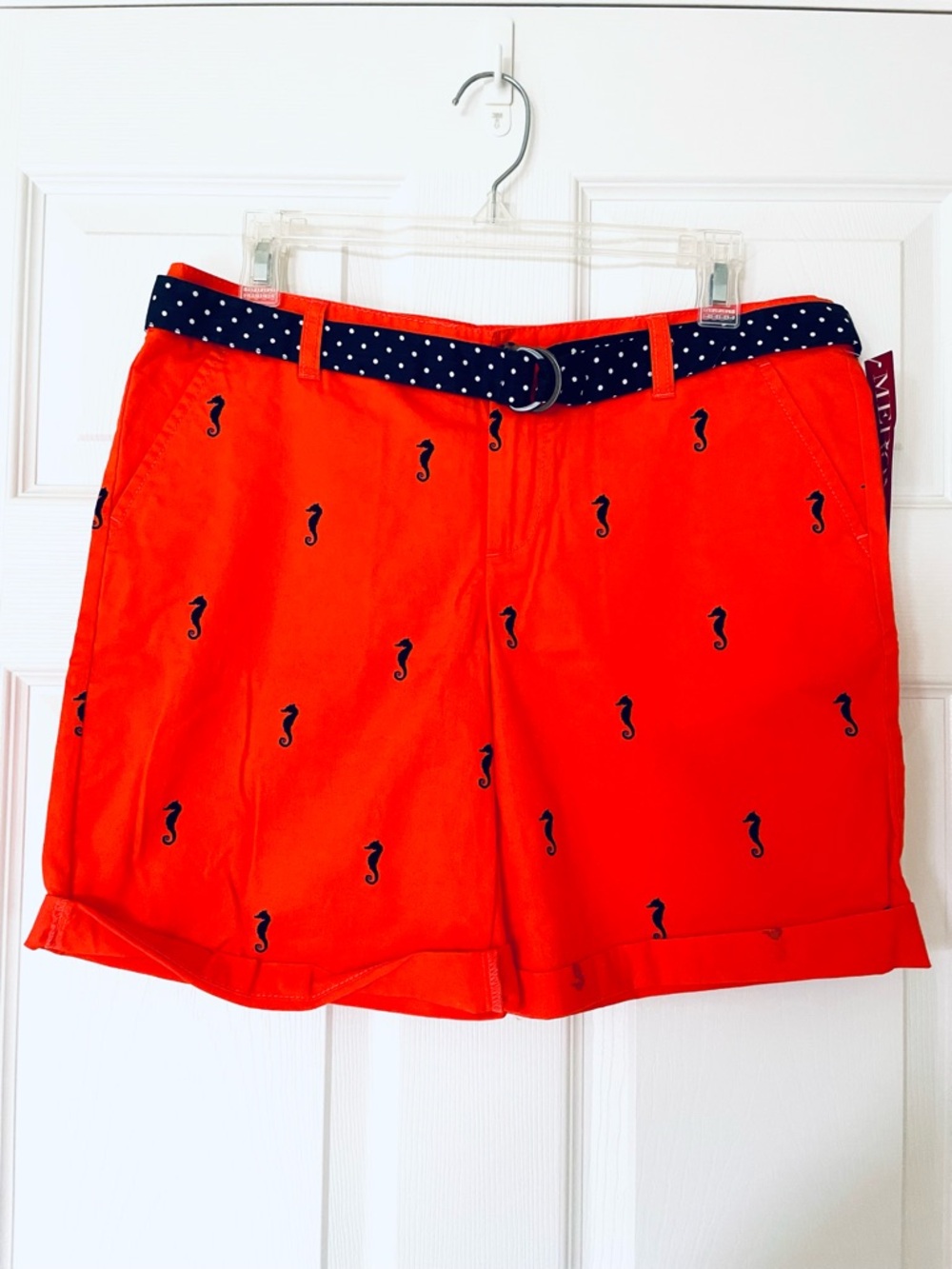 Merona Seahorse Print Shorts Orange Navy Nautical Belted